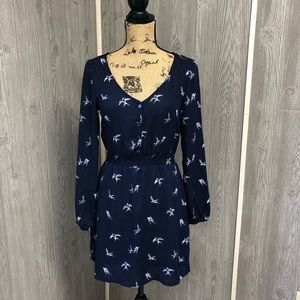 Navy Long Sleeve Flowy Dress